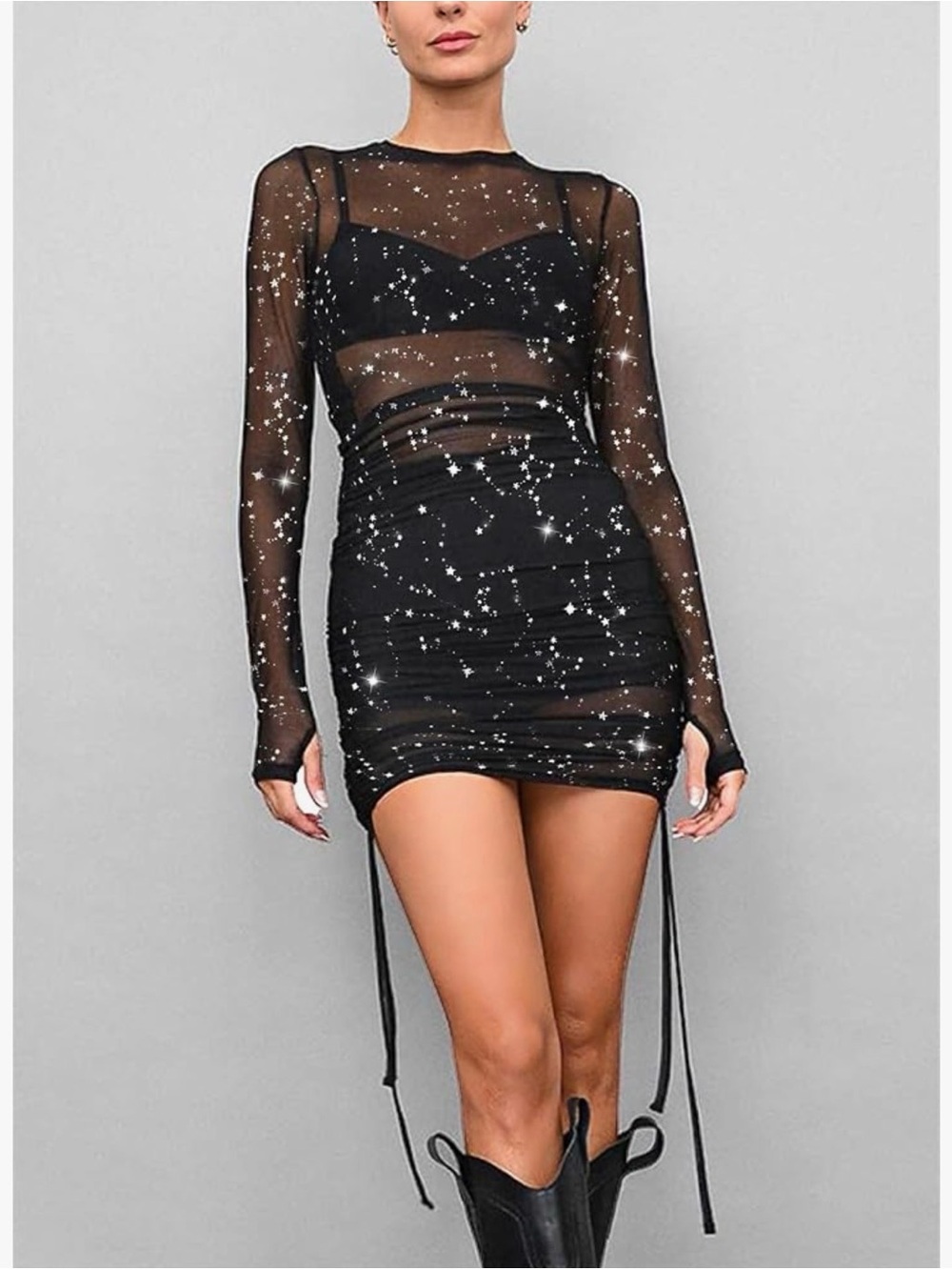 Black Sheer Star-Print Mesh Maxi Dress - Picture 2 of 5